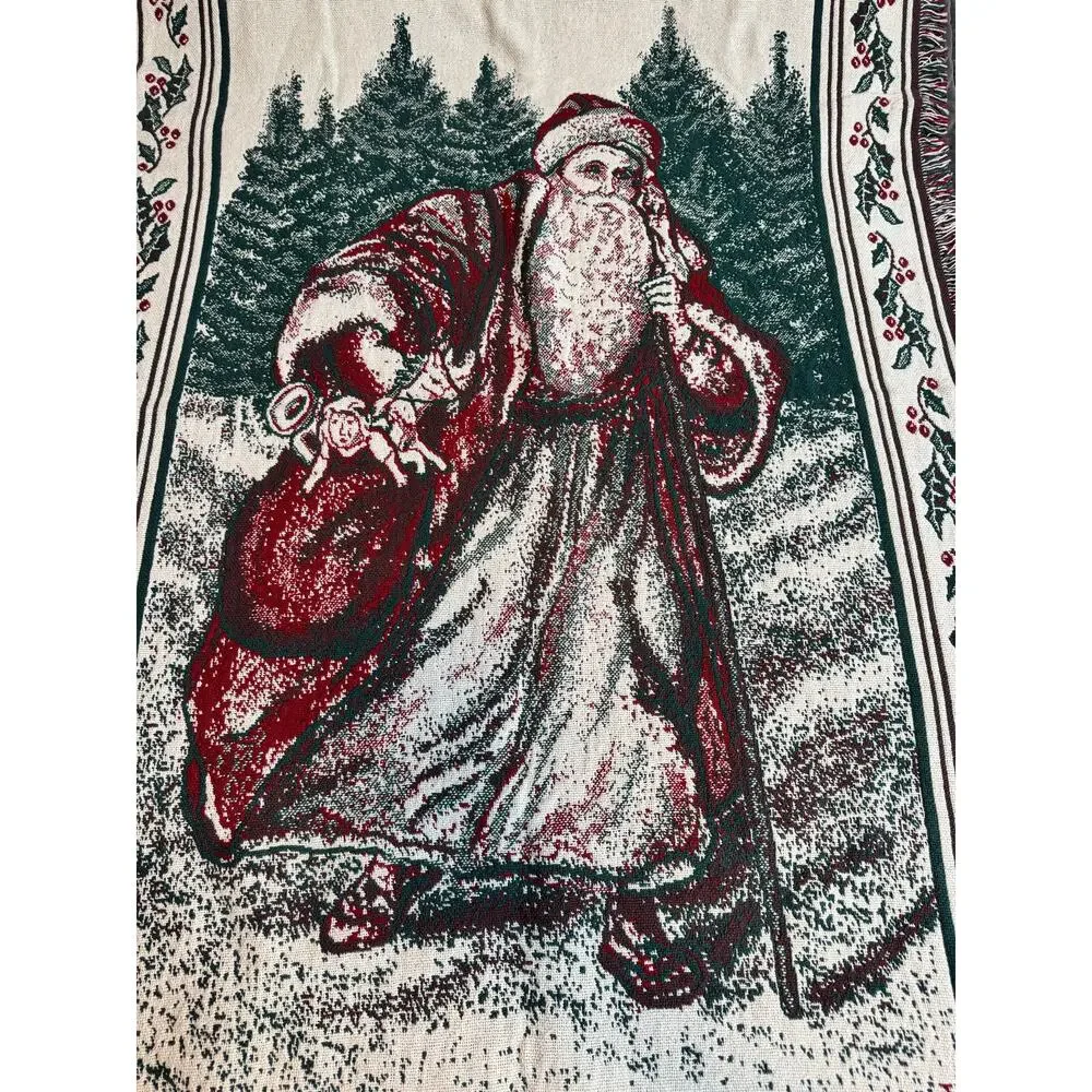 Chatham Christmas Santa Holiday Jacquard Woven Cotten Tapestry Throw Blanket VTG